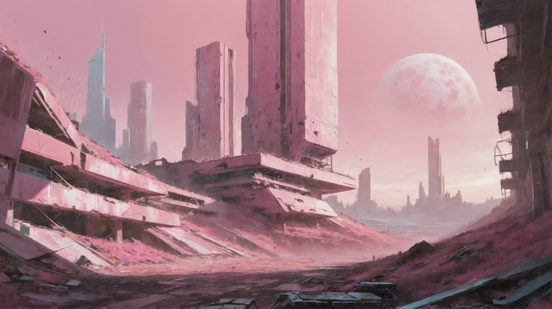 00782-1204044621-digital art, mega mall in a ruined,abandoned cosmic color_lightpink scifi hillside city outside of reality, masterpiece, by Bast.webp